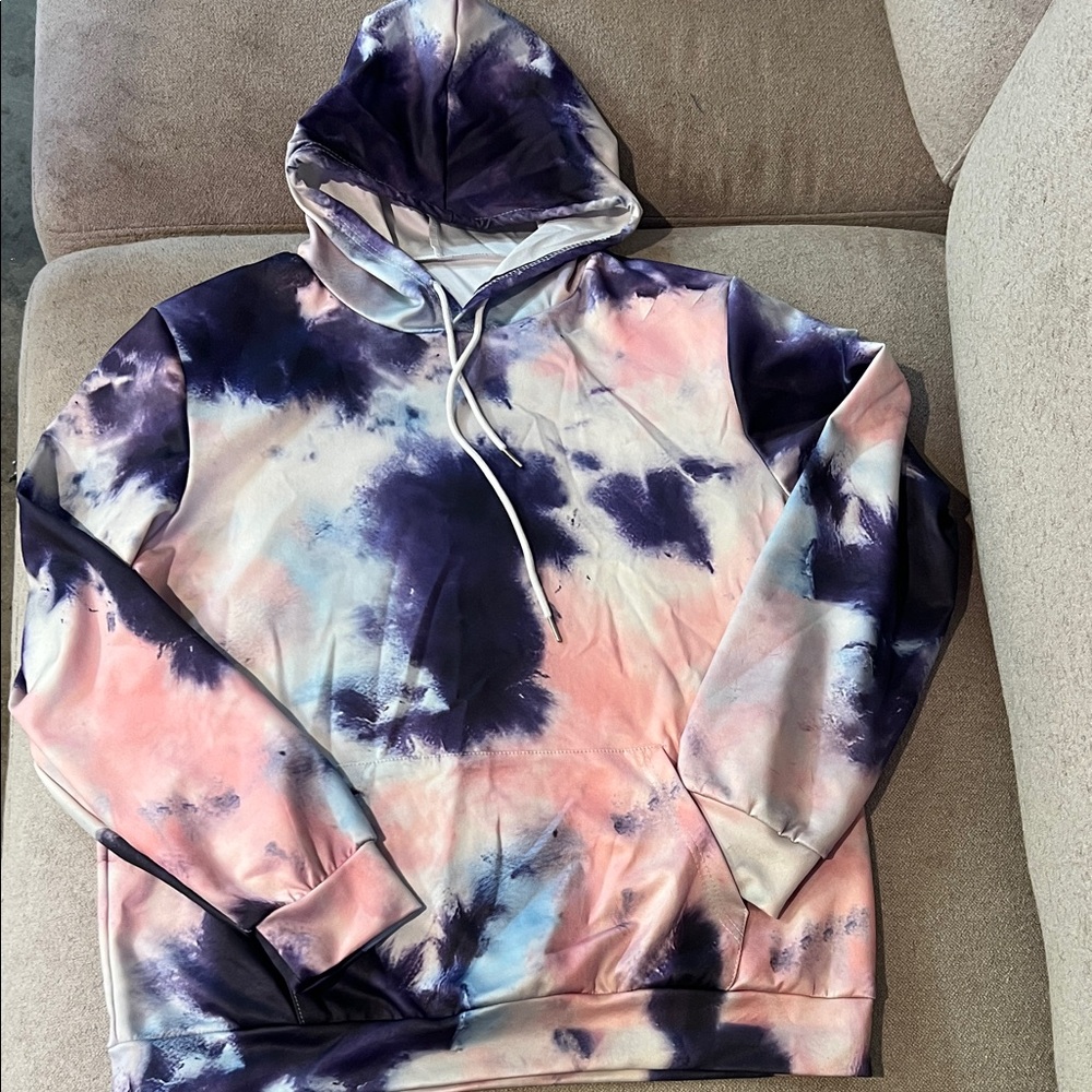 Men's Tie-Dye Hoodie - Navy and Pink